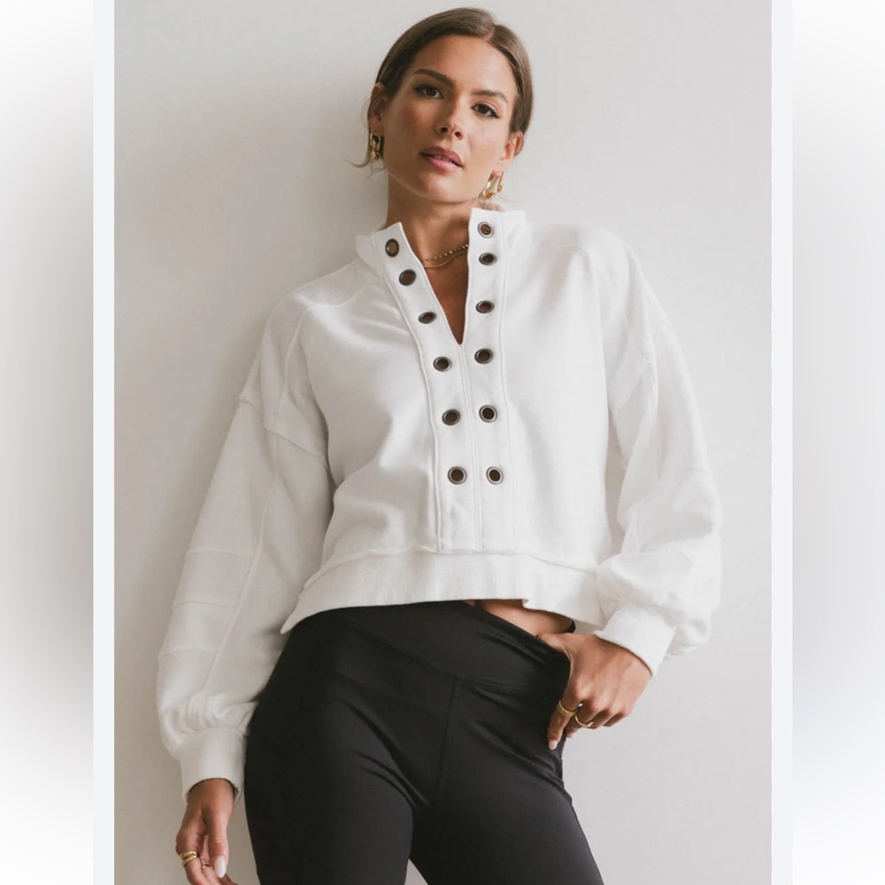 Anthropologie Pilcro White Grommet-Front Pullover Sweatshirt